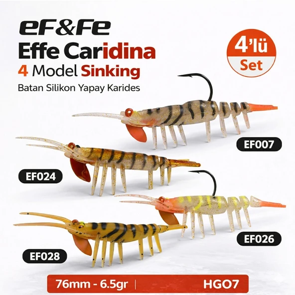Effe Caridina 4 Model Sinking Batan Silikon Yapay Karides 76mm 6.5gr HG07 ürün görseli 1
