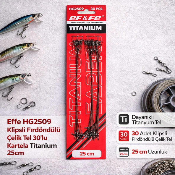 Effe HG2509 Klipsli Fırdöndülü Çelik Tel 30lu Kartela Titanium 25cm ürün görseli 1