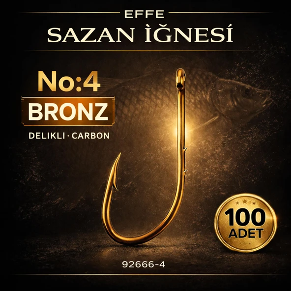 Effe Sazan İğnesi No:4 Bronz Delikli Carbon 100 Adet 92666-4 ürün görseli 1