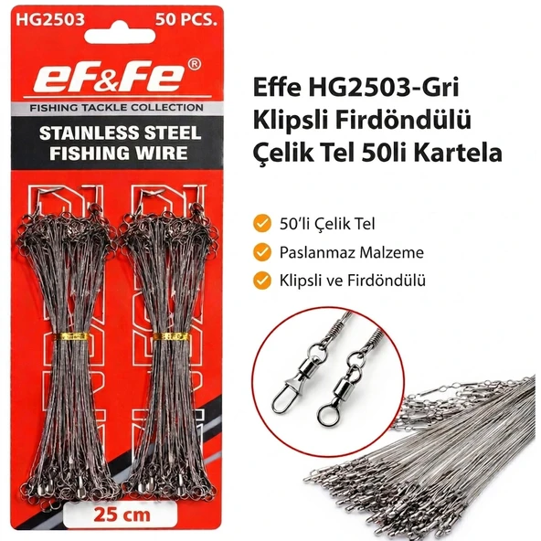 Effe HG2503-Gri Klipsli Fırdöndülü Çelik Tel 50li Kartela 25cm ürün görseli 1