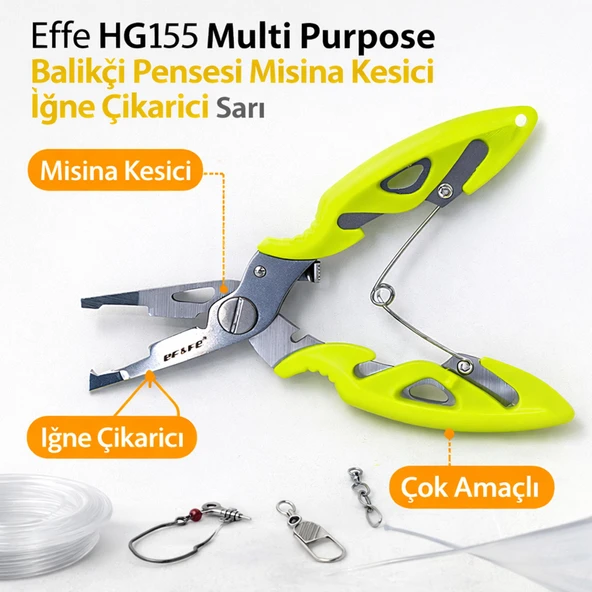 Effe HG155 Multi Purpose Balıkçı Pensesi Misina Kesici İğne Çıkarıcı Sarı ürün görseli 1