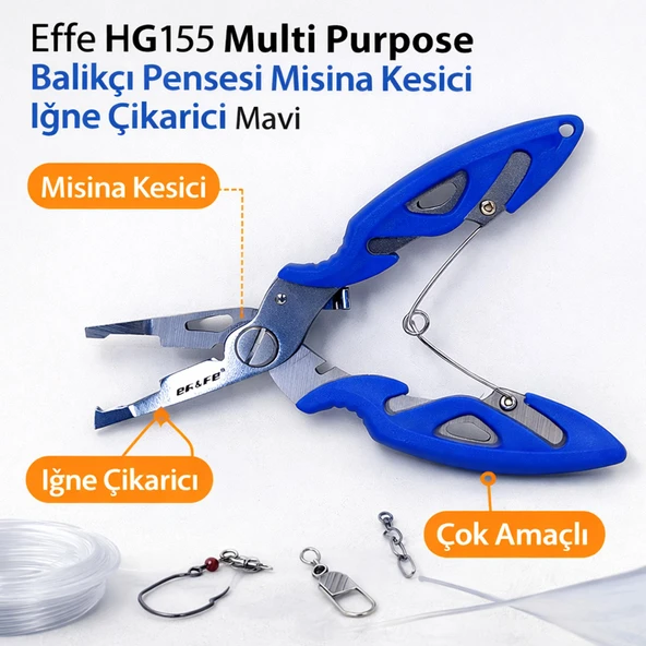 Effe HG155 Multi Purpose Balıkçı Pensesi Misina Kesici İğne Çıkarıcı Mavi ürün görseli 1