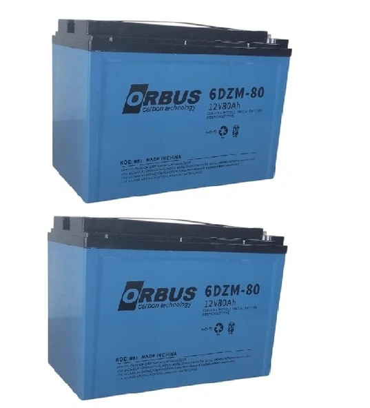 ORBUS 12V 80 AMPER 2'Lİ PAKET JEL ELEKTRİKLİ BİSİKLET (e-bike) AKÜSÜ EBATLAR : 223x121x174 (2025 üretim) ürün görseli 1