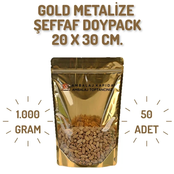 20x30 Gold Şeffaf Metalize Doypack - 50 Adet ürün görseli 1