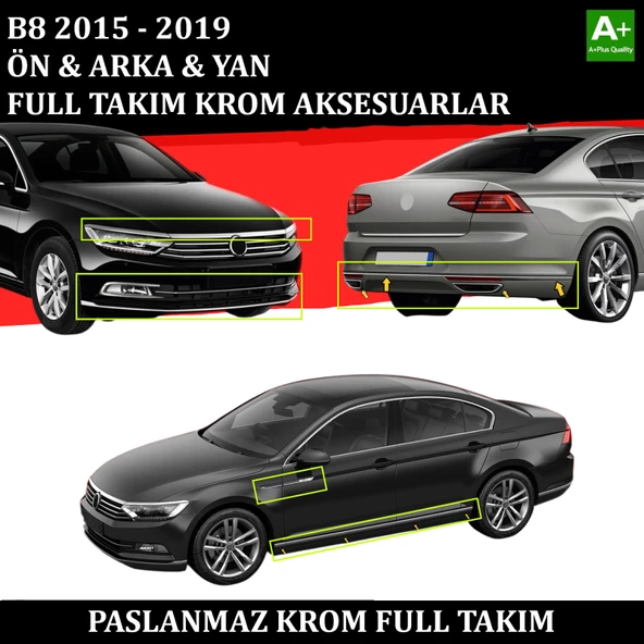 VW Passat B8 KROM TAKIMI FULL PAKET 2015 2016 2017 2018 2019 ürün görseli 1