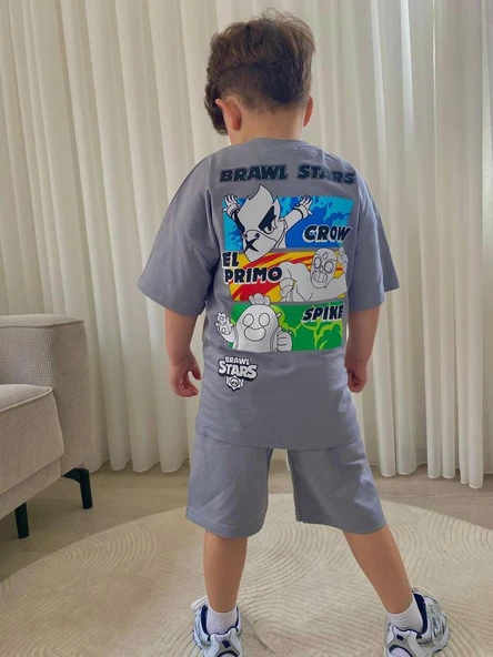 Cg Kids Brawl Stars tshirt ve şort alt üst takım sırt baskı detaylı ürün görseli 1