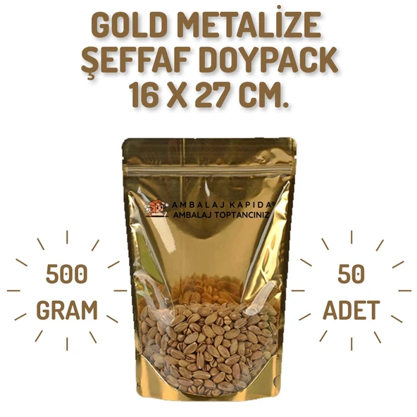 16x27 Gold Şeffaf Metalize Doypack - 50 Adet ürün görseli 1