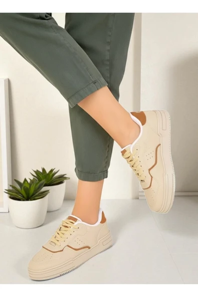 infinite8 Kadın Krem Kahverengi Sneaker Spor Ayakkabı ürün görseli 1