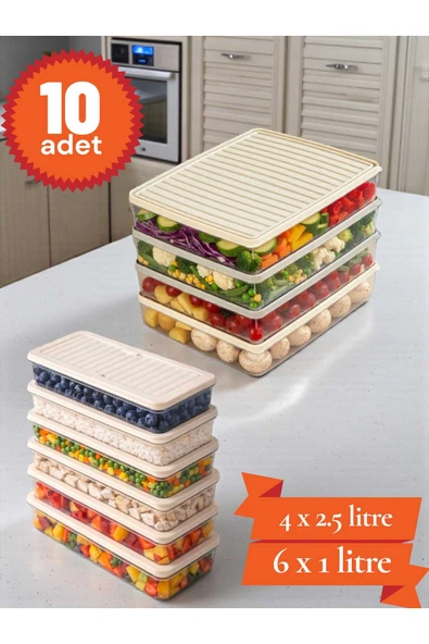10'Lu Set Freshbox Mikrodalga ve Difrize Uygun Saklama Kabı - 4x2,5 Litre - 6 x 1 Litre ürün görseli 1