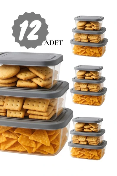 12’li Dikdörtgen Trendy Saklama Kabı Seti 1200 ml - 740 ml - 400 ml ürün görseli 1