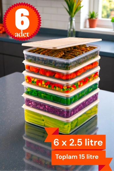6'Lı Set Freshbox Mikrodalga ve Difrize Uygun Saklama Kabı ürün görseli 1