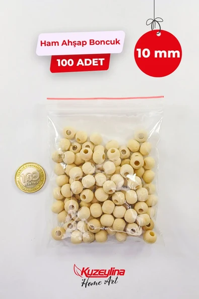 10 mm Ahşap Ham Boncuk -  100 Adet ürün görseli 1