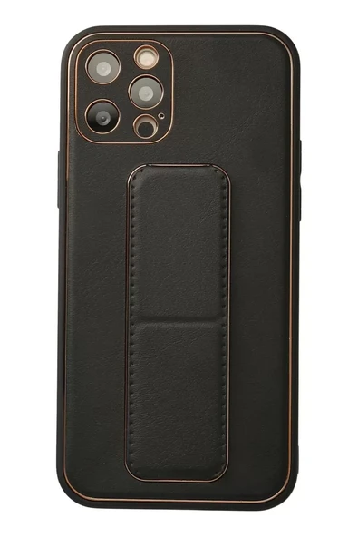 Newface Apple iPhone 12 Pro Kılıf Coco Deri Standlı Kapak - Siyah ürün görseli 1