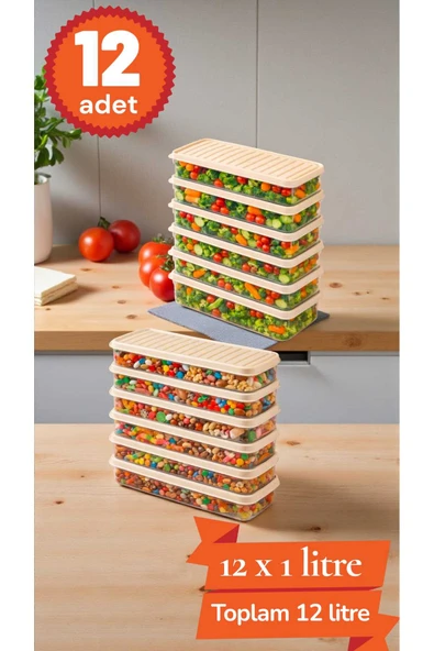12'Li Set Freshbox Mikrodalga ve Difrize Uygun Saklama Kabı - 12 x 1 Litre ürün görseli 1
