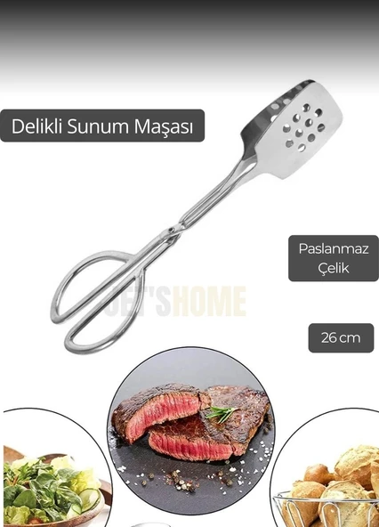 Salata Maşası Paslanmaz Çelik Maşa Delikli Barbekü Maşası 26 cm ürün görseli 1