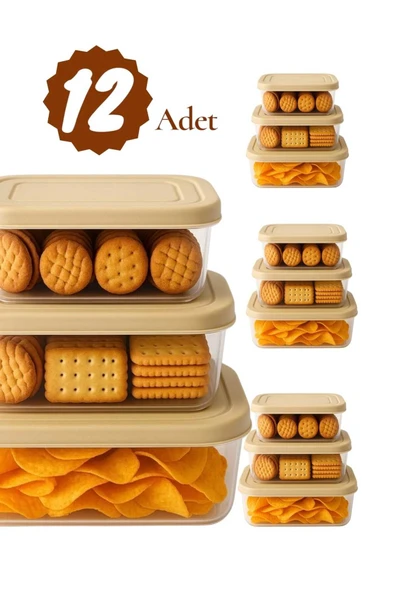 12’li Dikdörtgen Trendy Saklama Kabı Seti 1200 ml - 740 ml - 400 ml ürün görseli 1
