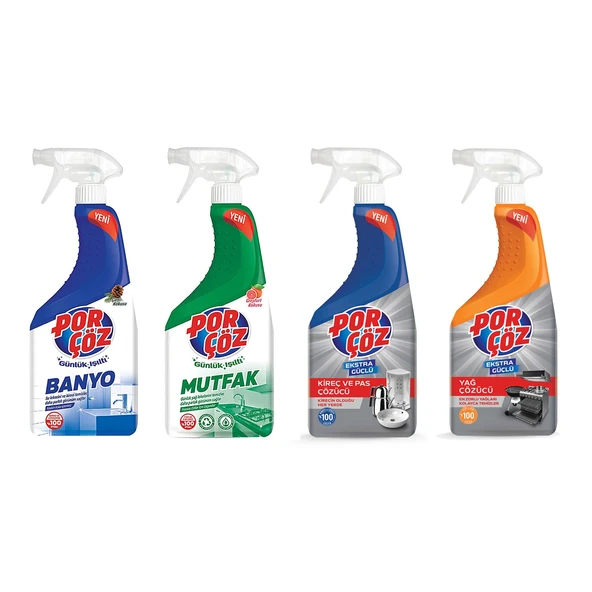 Porçöz Banyo-Mutfak-Yağ-Kireç Çözücü 750 ml 4 lü Set ürün görseli 1