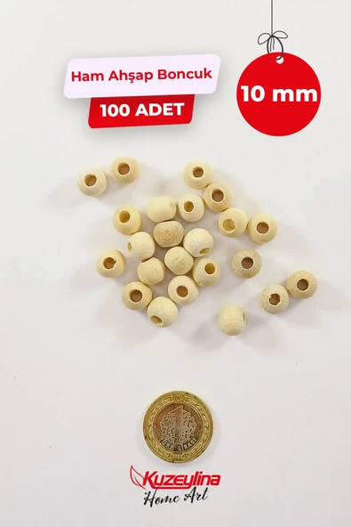 10 mm Ahşap Ham Boncuk -  100 Adet - Resim 2