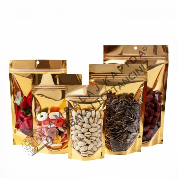 20x30 Gold Şeffaf Metalize Doypack - 50 Adet - Resim 2