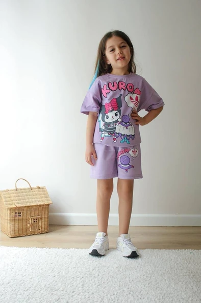 Cg Kids Kuromi Kız Çocuk Tshirt ve şort Alt Üst Takım Süper Kalite ürün görseli 1