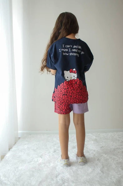 Cg Kids Hello Kitty Kız Çocuk tshirt ve şort Alt Üst Takım Süper Kalite Kumaş Sırt Baskı Detay şort baskı detay ürün görseli 1
