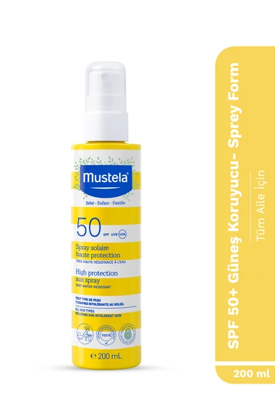 Mustela SPF50+ Yüksek Koruma Yüz Vücut Güneş Sprey Suya Dayanıklı Tüm Ciltler ve Aile İçin 200ml ürün görseli 1
