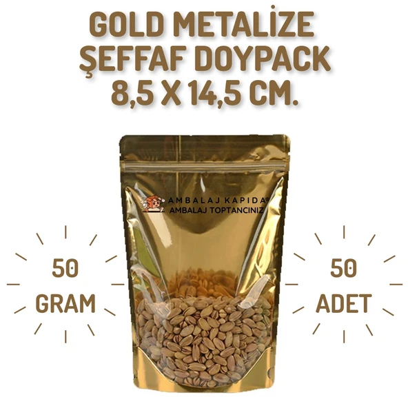8,5x14,5 Gold Şeffaf Metalize Doypack - 50 Adet ürün görseli 1