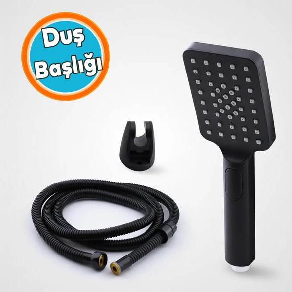 Duş Başlığı Set Banyo Fişkiyesi Seti Dikdörtgen Fiskiye Telefon Fonksiyonlu Lüks Başlık Metal Hortum ürün görseli 1