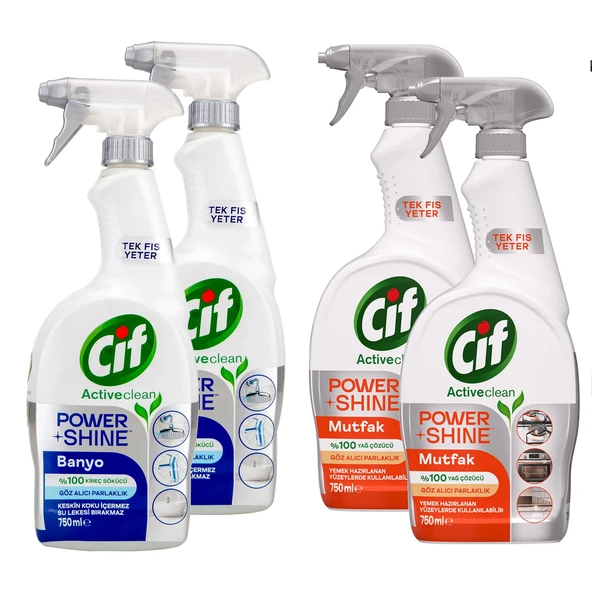 Cif Power Shine Banyo ve Mutfak Kireç Sökücü 750 ml 4 lü Set ürün görseli 1