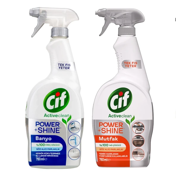 Cif Power Shine Banyo ve Mutfak Kireç Sökücü 750 ml 2 li Set ürün görseli 1