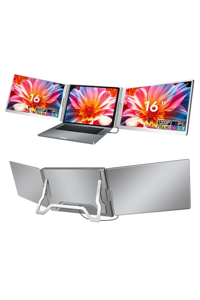 Ultrax 16" İkili Taşınabilir Monitör Çoklu Ekran 1200p Fhd Ips Sabit Notebook Monitör ürün görseli 1