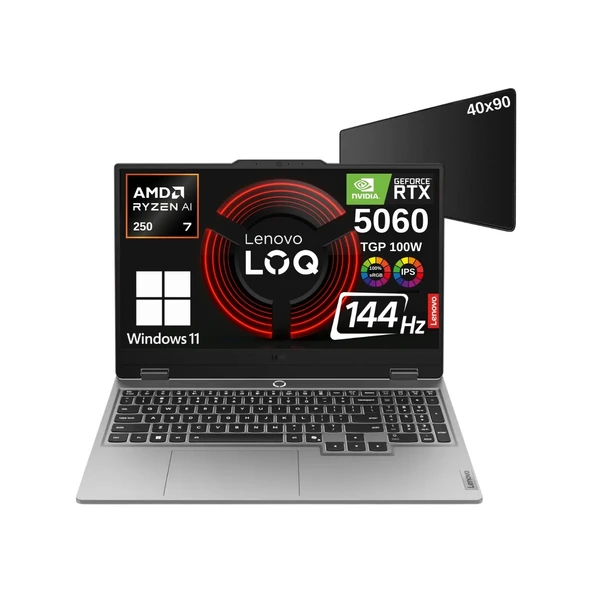 Loq 15AHP10WZ20 Aı Amd Ryzen7 250 20GB 1tb RTX5060 (100WATT) Fhd 15.6 IPS 144Hz Windows 11 Home Gaming Taşınabilir Bilgisayar - Xxl Mouse Pad ürün görseli 1