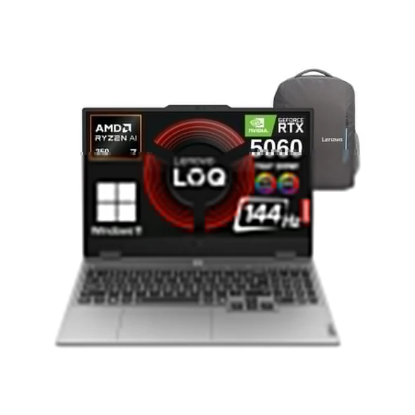 Loq 15AHP10WZ1 Aı Amd Ryzen7 250 12GB 1TB RTX5060 (100WATT) Fhd 15.6 IPS 144Hz Windows 11 Home Gaming Taşınabilir Bilgisayar - Lenovo Çanta ürün görseli 1