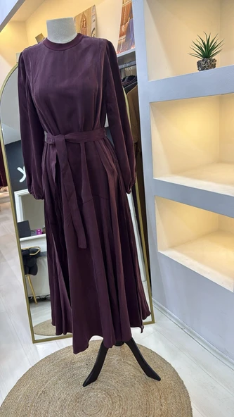 Misswhence 39842 Cupro Elbise bordo - Resim 2