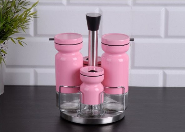 Seramikci Cam Yağlık Sirkelik Tuzluk Seti Pembe ürün görseli 1