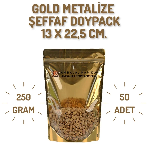 13x22,5 Gold Şeffaf Metalize Doypack - 50 Adet ürün görseli 1