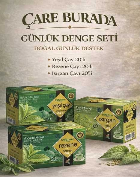 Günlük Denge Çay Seti (Rezene Çayı 20'li & Yeşil Çay 20'li & Isırgan Çayı 20'li) ürün görseli 1