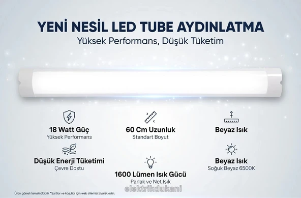 YCL 60cm 18w BEYAZ Yatay Led Bant Armatür 6500k IP20 220 Volt ürün görseli 1