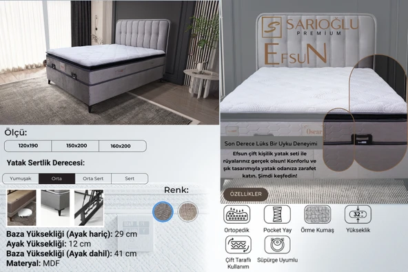 EFSUN ÇİFT KİŞİLİK BAZA YATAK BAŞLIK SETİ ürün görseli 1