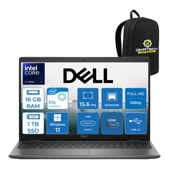Vostro 3530 Intel Core I7-1355U 16 GB Ram Ddr4 1 Tb SSD 15.6" 120 Hrz Fullhd W11PRO Taşınabilir Bilgisayar + Okatech Çanta ürün görseli 1