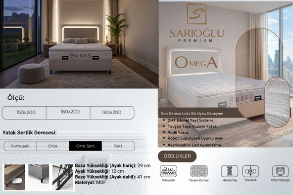 OMEGA LEDLİ BAZA BAŞLIK YATAK SETİ ürün görseli 1