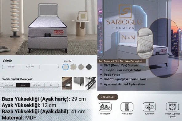 NEON LEDLİ BAZA  BAŞLIK YATAK SETİ ürün görseli 1