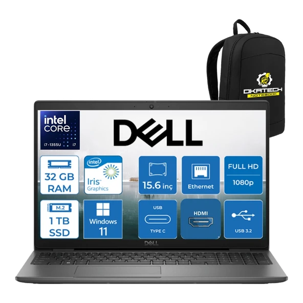 Vostro 3530 Intel Core I7-1355U 32 GB Ram Ddr4 1 Tb SSD 15.6" 120 Hrz Fullhd W11PRO Taşınabilir Bilgisayar + Okatech Çanta N1601PVNB3530UOKATECH10 ürün görseli 1
