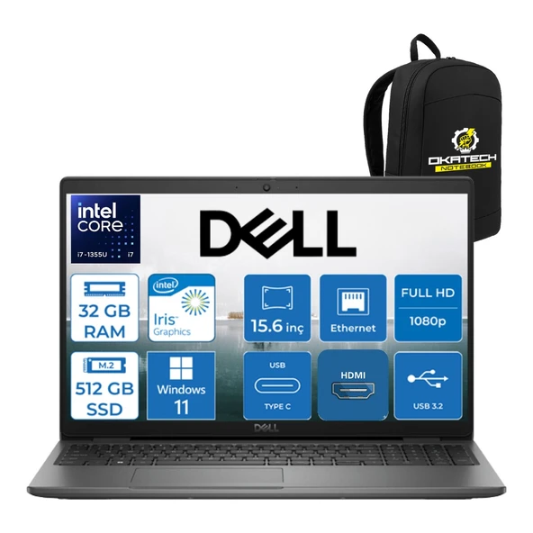 Vostro 3530 Intel Core I7-1355U 32 GB Ram Ddr4 512 GB SSD 15.6" 120 Hrz Fullhd W11PRO Taşınabilir Bilgisayar + Okatech Çanta N1601PVNB3530UOKATECH10 ürün görseli 1