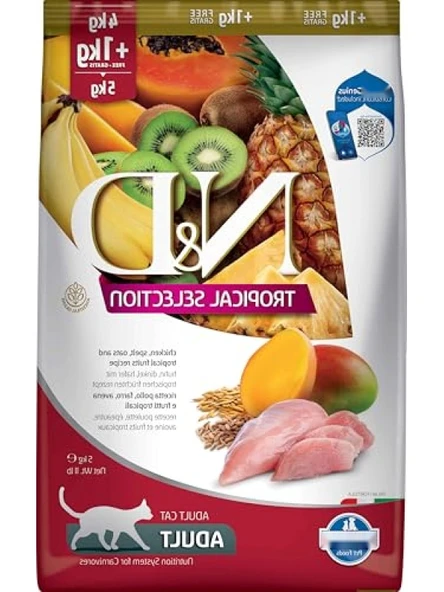 Tavuklu ve Tropikal Meyveli Yetişkin Kedi Maması - 4+1 Kg ürün görseli 1