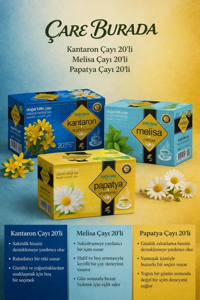Rahat Uyku ve Anti-Stres Çay Seti (Melisa Çayı 20'li & Kantaron Çayı 20'li & Papatya Çayı 20'li) ürün görseli 1