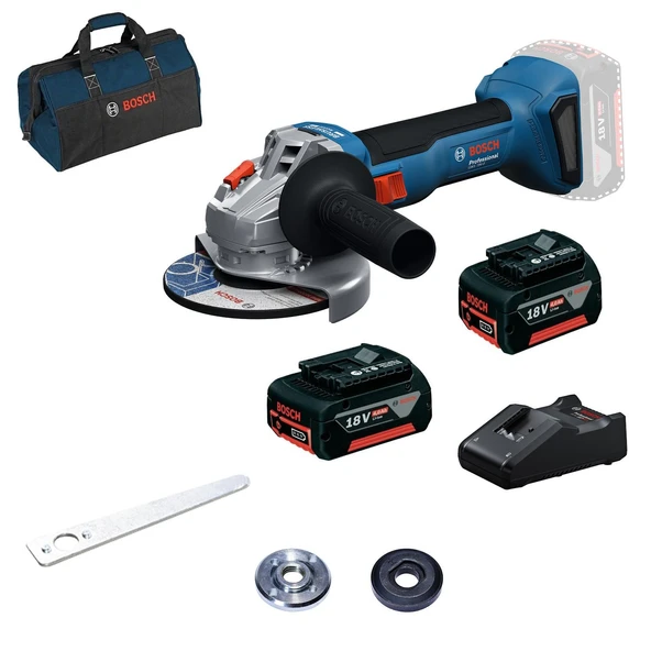 Bosch GWS 18V-8 2x4.0Ah+Kanvas Çantalı Çift Akülü Taşlama Makinası ürün görseli 1