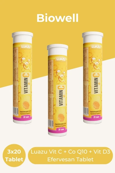 Biowell Luazu Vitamin C + Coenzyme Q10 + Vitamin D3 20 Efervesan Tablet x 3 Adet ürün görseli 1