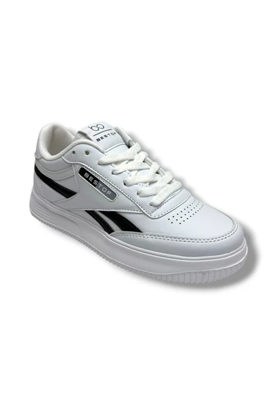 Best Of 2014-26 Cilt Deri Anatomik  Bağcıklı Sneaker Beyaz Siyah 36-40 ürün görseli 1