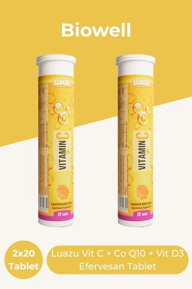 Biowell Luazu Vitamin C + Coenzyme Q10 + Vitamin D3 20 Efervesan Tablet x 2 Adet ürün görseli 1